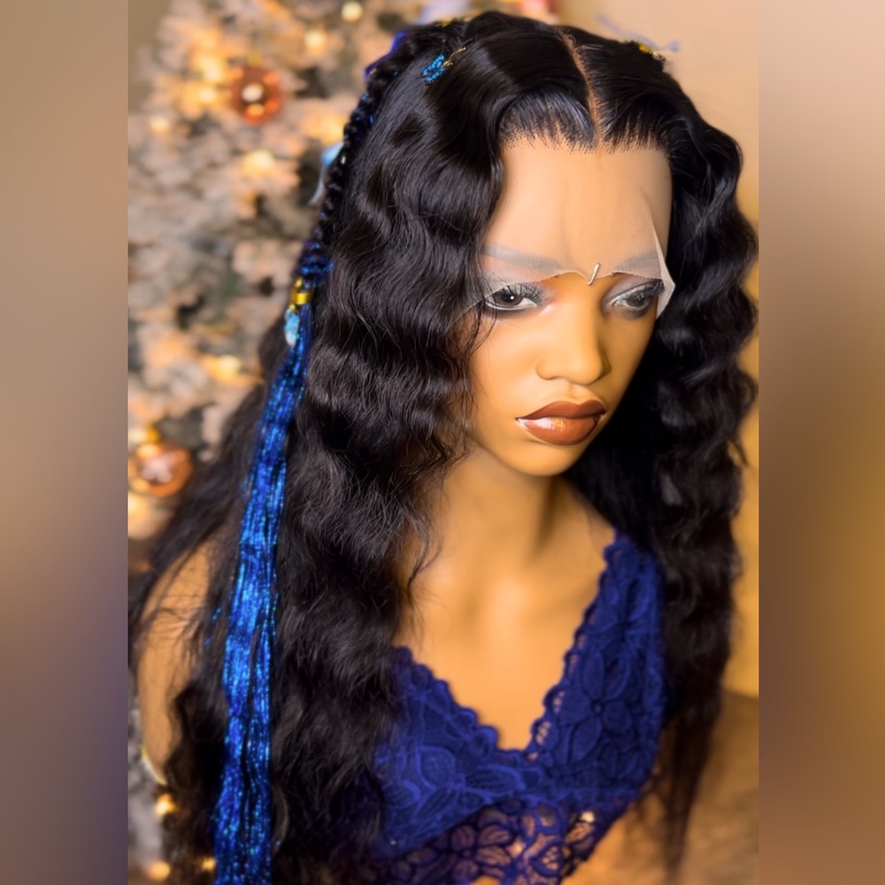 30 inch 30 inch Crimped lace Frontal wig Blue Accessories
